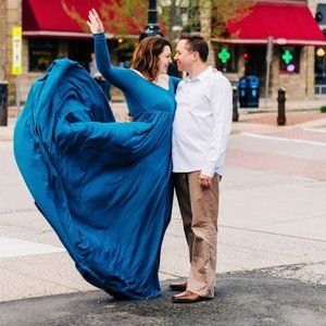 Peacock Royal Blue Off the Shoulder Engagement Maternity Occasion Dress Sz  L